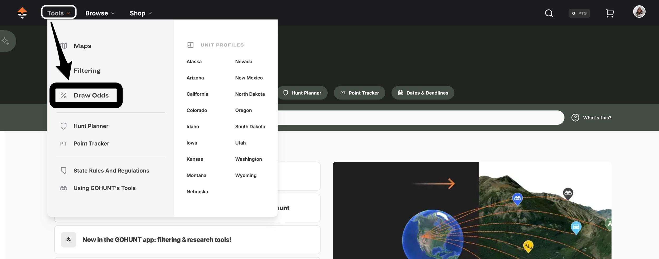 How to find hunting draw odds on GOHUNT