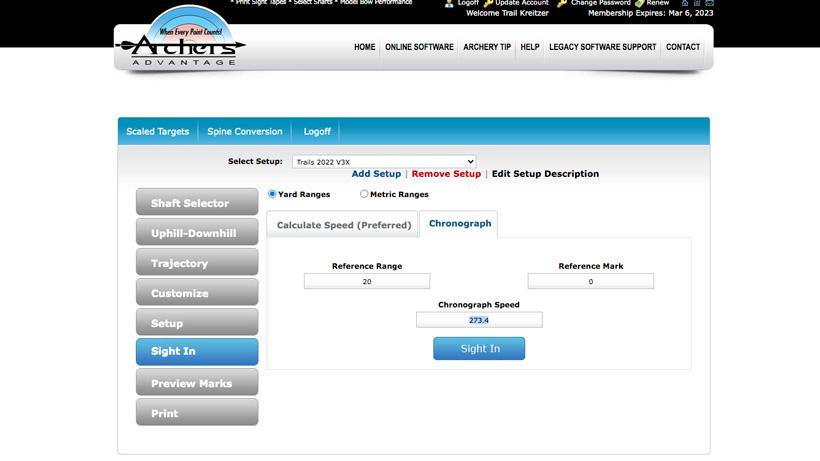 Chronograph bow speed method