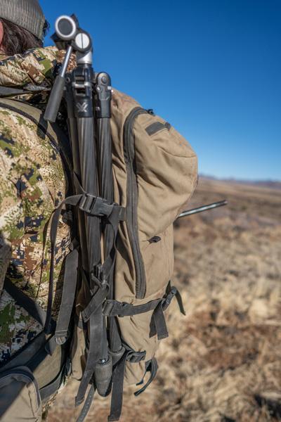 Vortex ridgeview carbon tripod on backpack