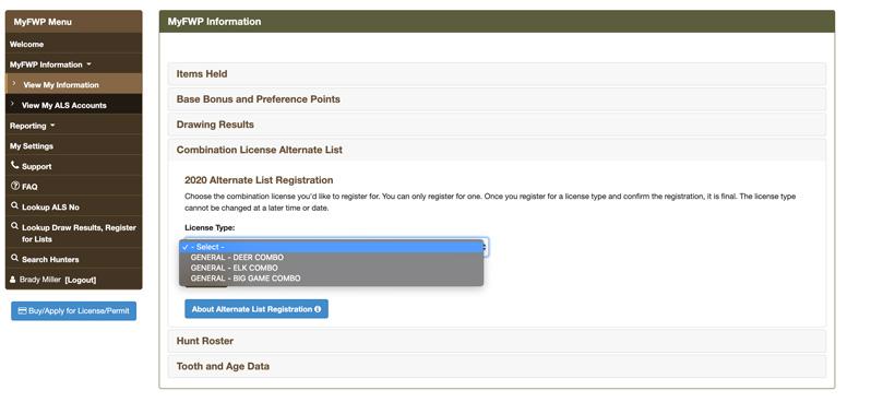 Selecting combo license for alternate list