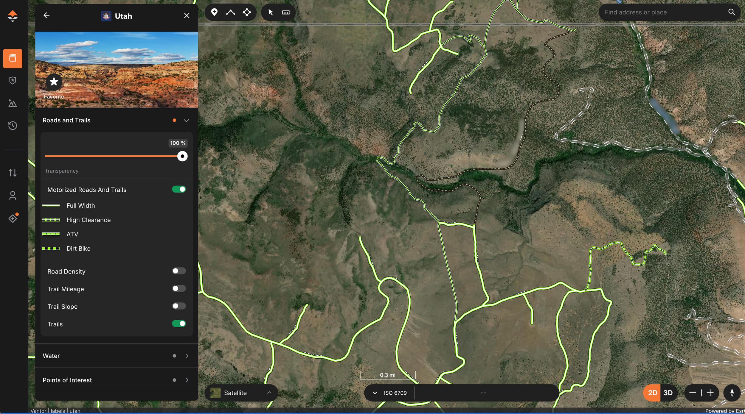 Motorized roads, trails and hiking trails on GOHUNT Maps
