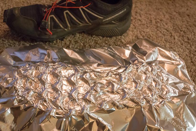 Boot print on tin foil
