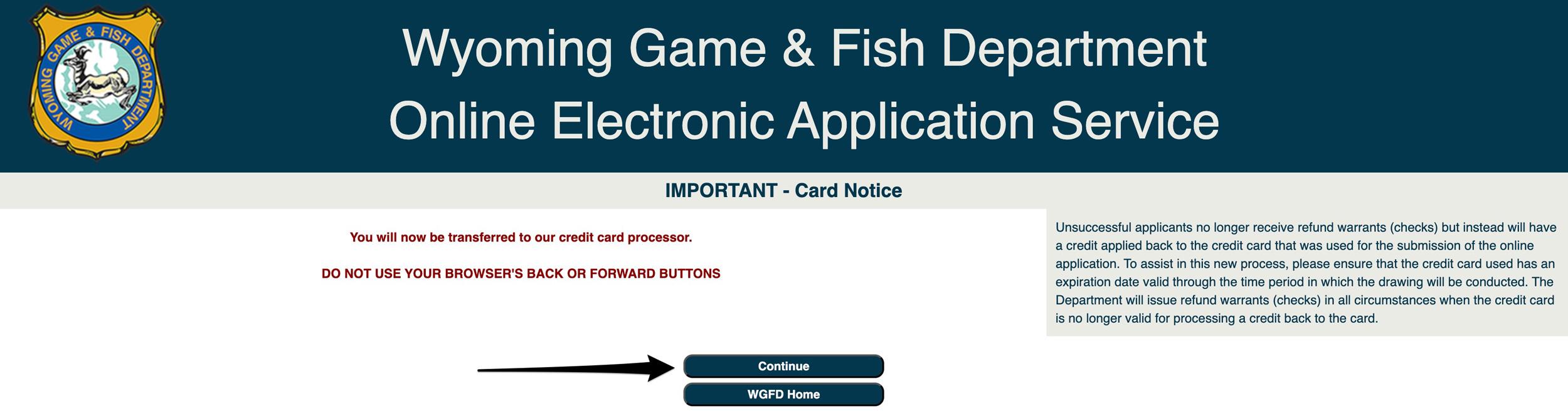 Notice of entering credit card checkout page
