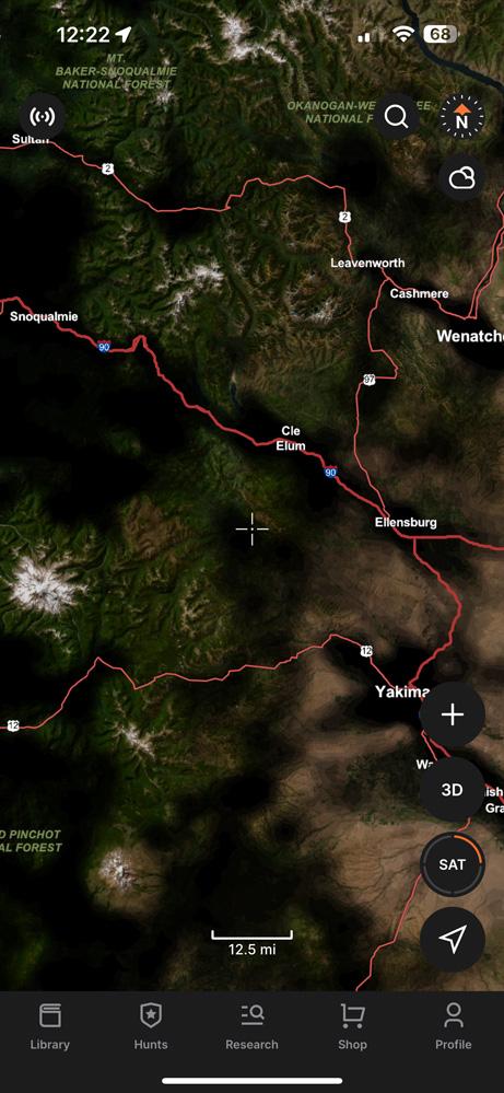 GOHUNT Road Density layer on the mobile app
