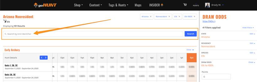 Draw odds search by unit