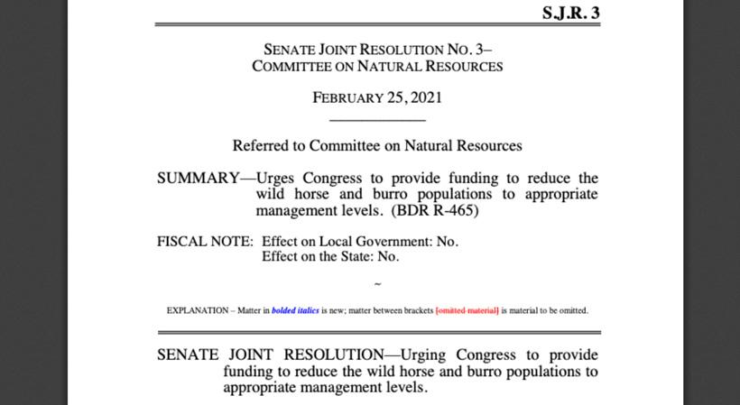 SJR3 — Urges reduction of feral horses and burros in the Great Basin - 0