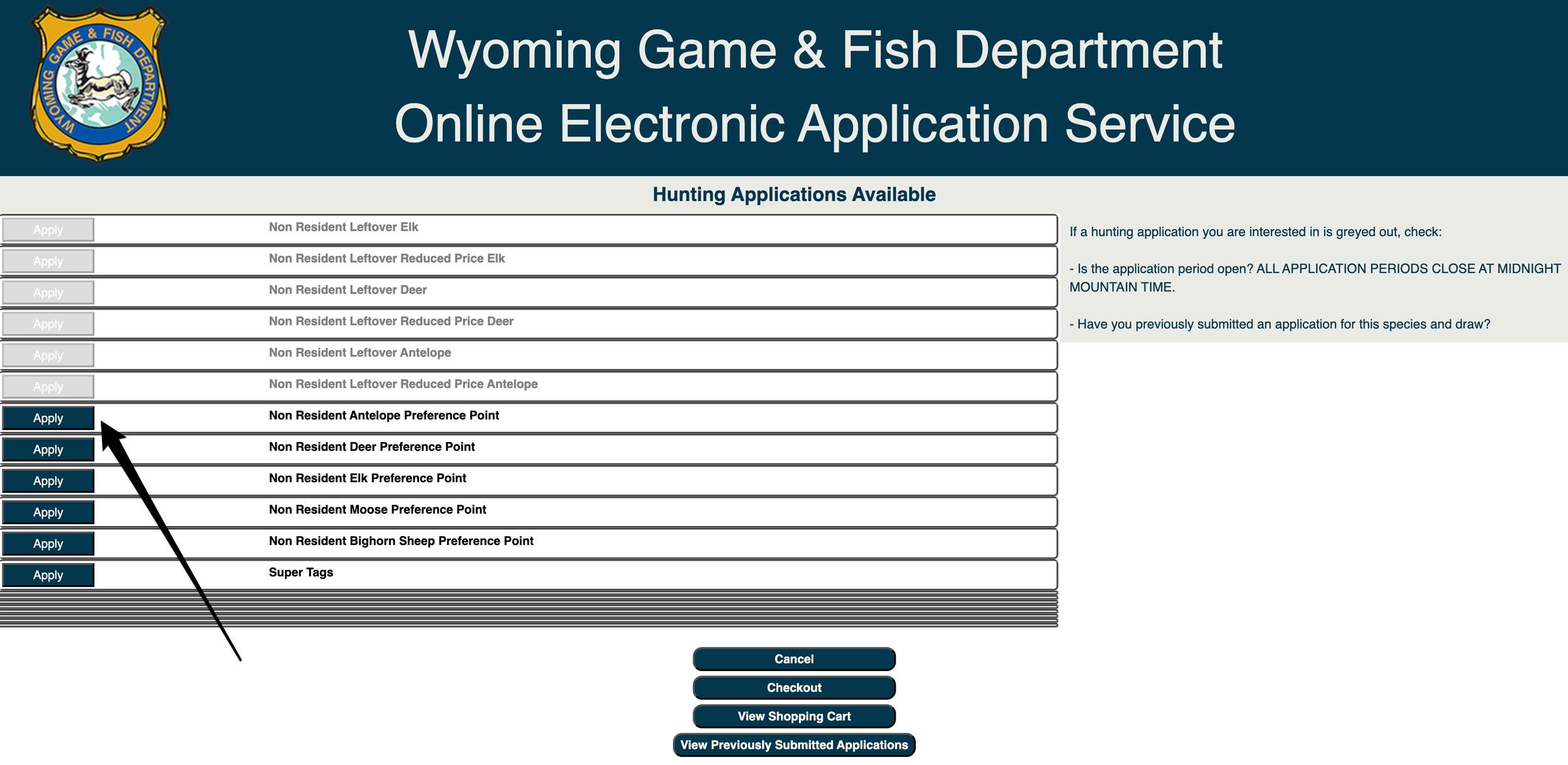 Selecting what Wyoming species to purchase a preference point for