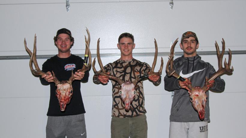 Group of friends with high country montana mule deer