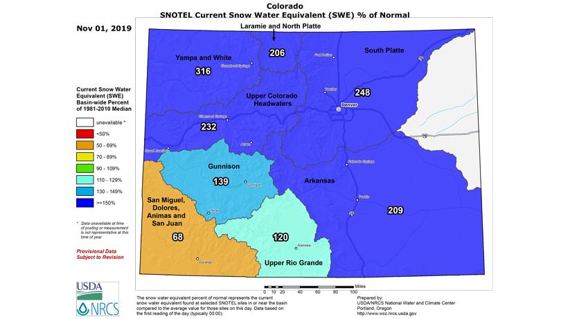Colorado snow water equivalent november 2019