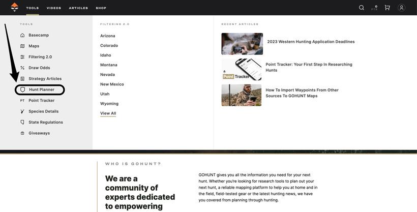 How to access hunt planner
