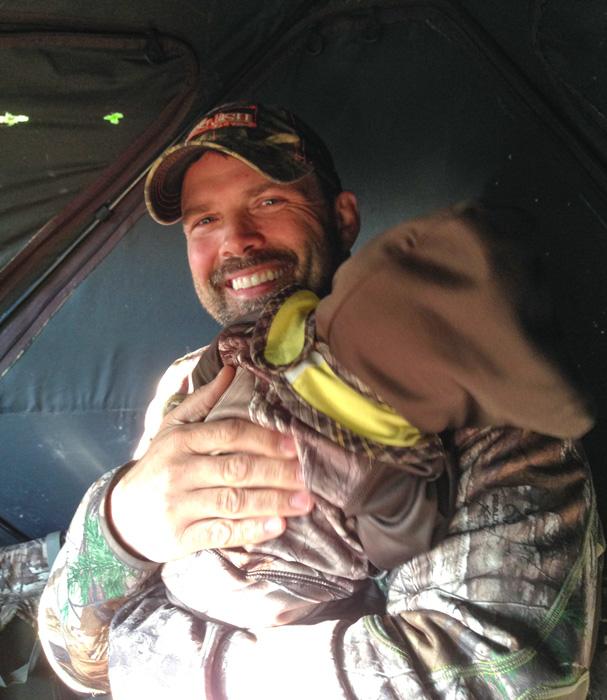 Lee Lakosky turkey hunting with son Cameron