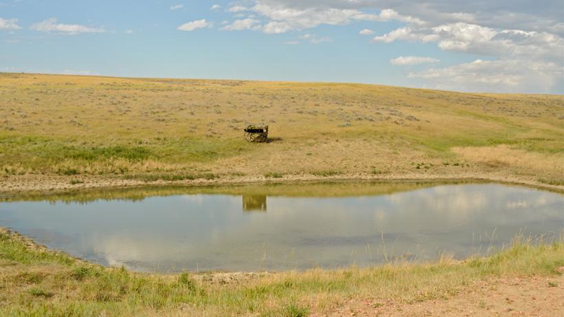 Antelope hunting ground blind over a waterhole