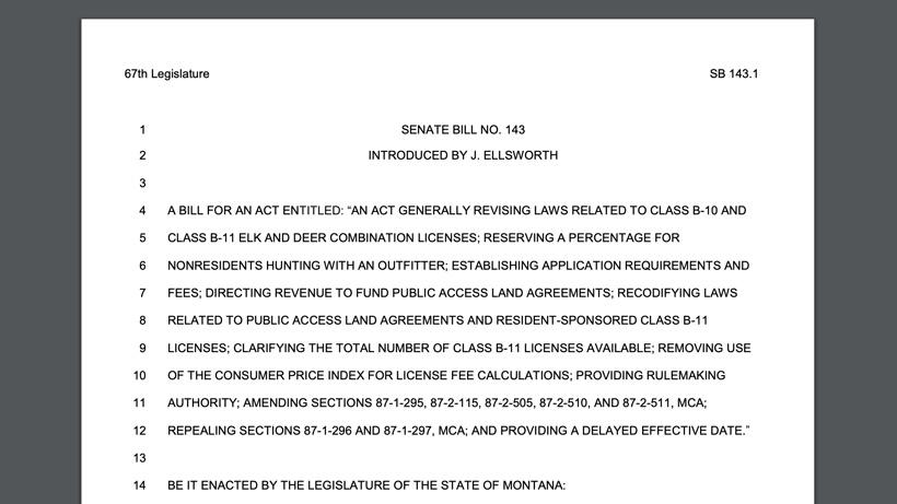 Screenshot of montana senate bill 143