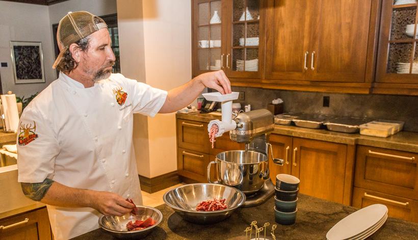 Grinding elk round and pork shoulder meat