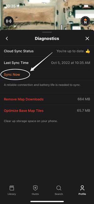 Using sync now function on gohunt maps mobile app